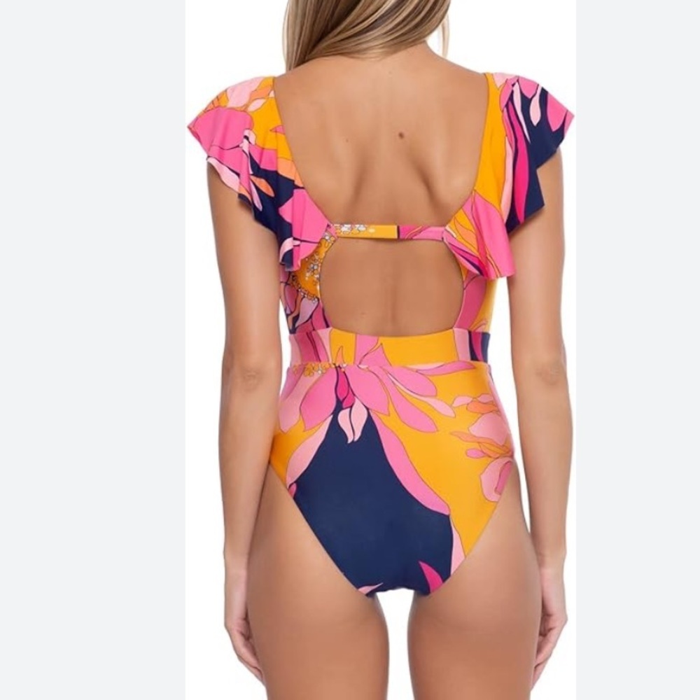 Trina Turk womens Breeze Ruffle One-piece - size 14 - Picture 2 of 6